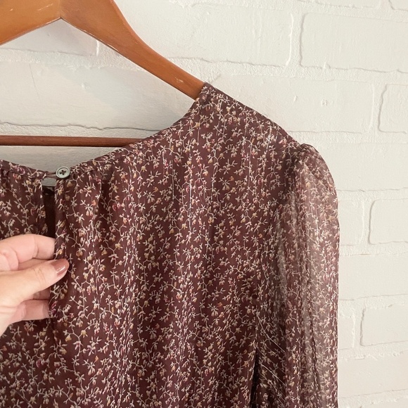 Dex Mini Dress Fall Floral Print Sheer Long sleeve Smocked waist Brown Sz 3X - Picture 16 of 16